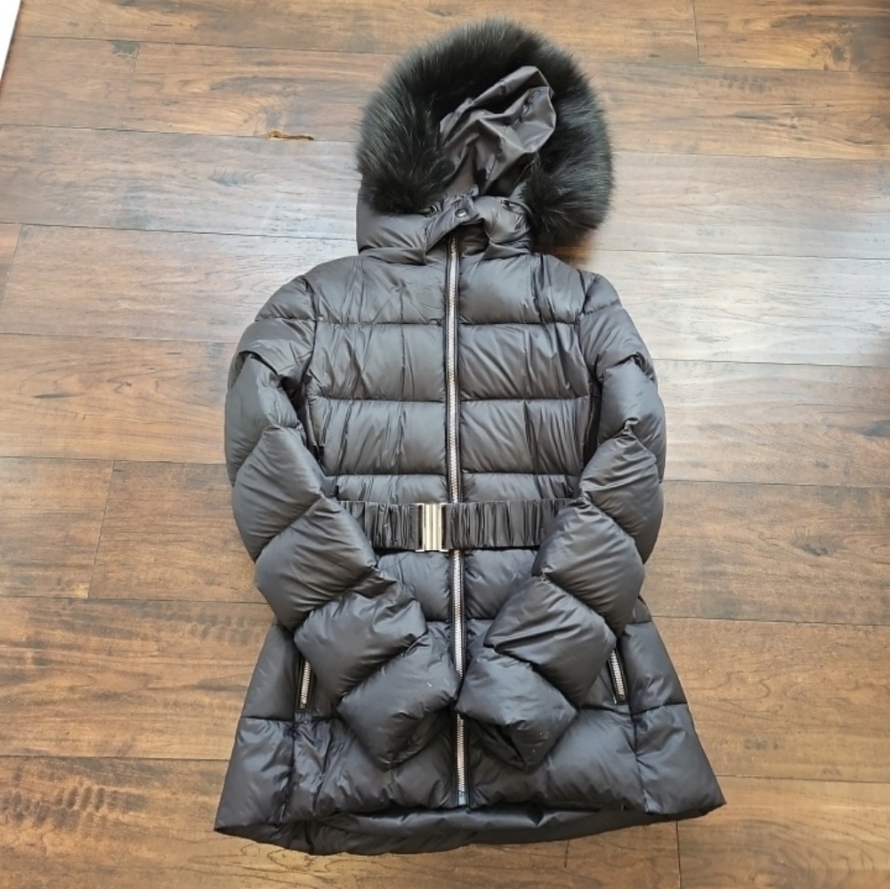 Zara Black Puffer Jacket with Faux Fur Hood